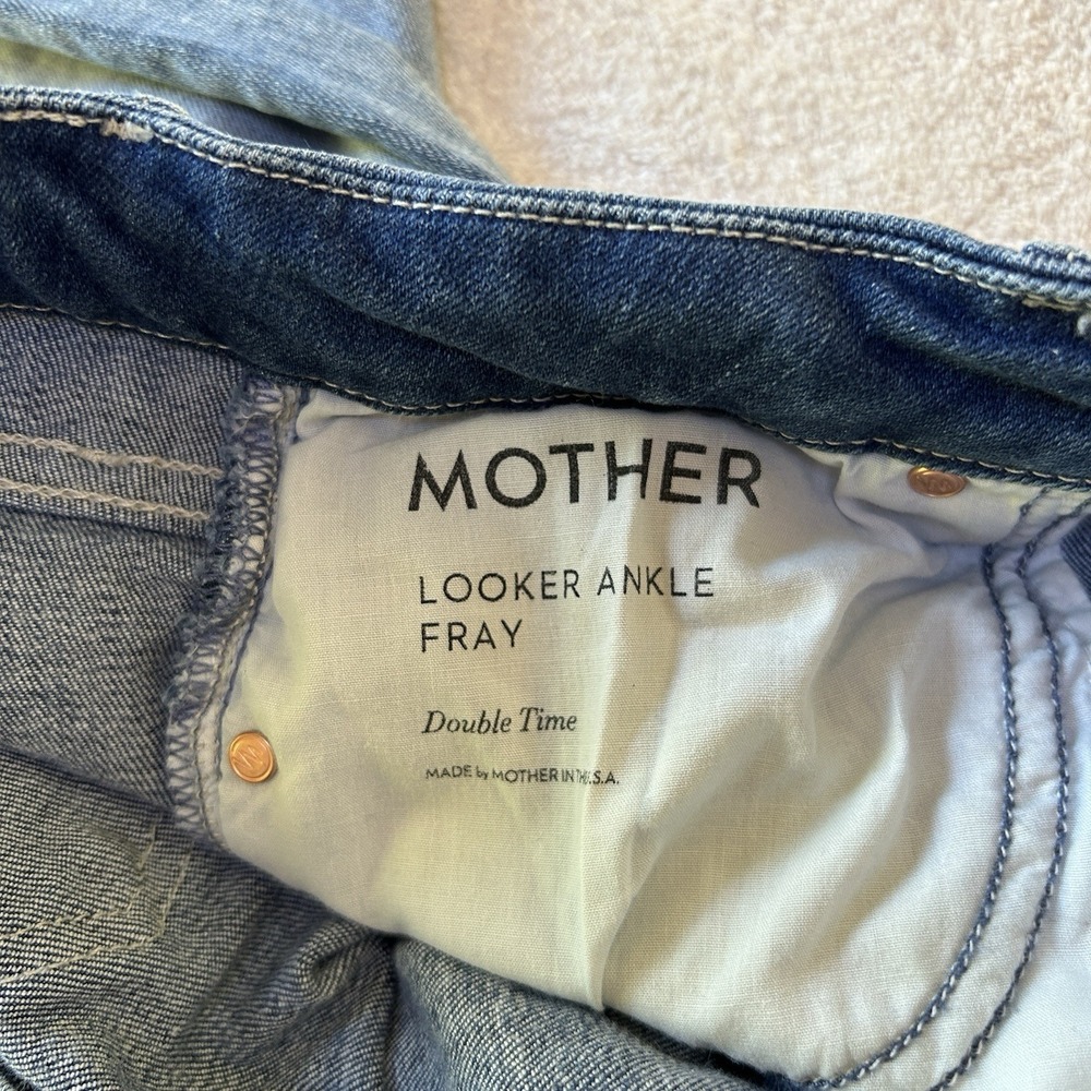 Mother‎ Sz 25 The Looker Ankle Fray Jeans Blue Skinny Slim Stretch Double Time - Picture 6 of 13